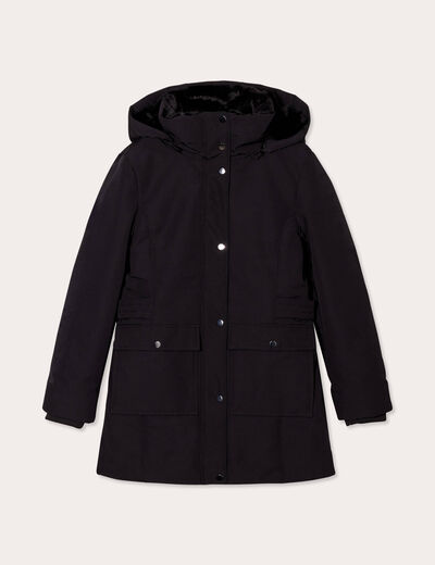 Parka longue à capuche noir femme