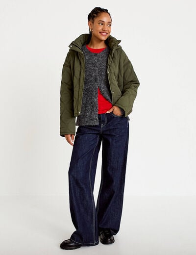 Gilet ample manches longues gris fonc&eacute; femme