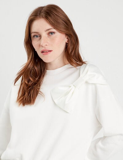 Sweat manches longues noeud ecru femme