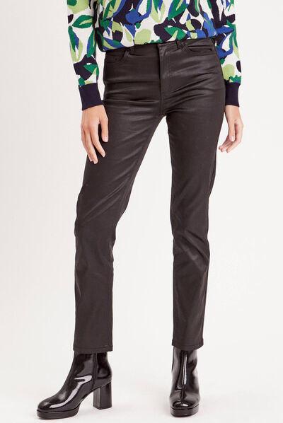 Jeans droit enduit denim noir enduit femme