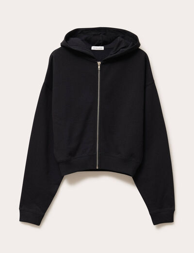 Sweat zippé à capuche noir femme