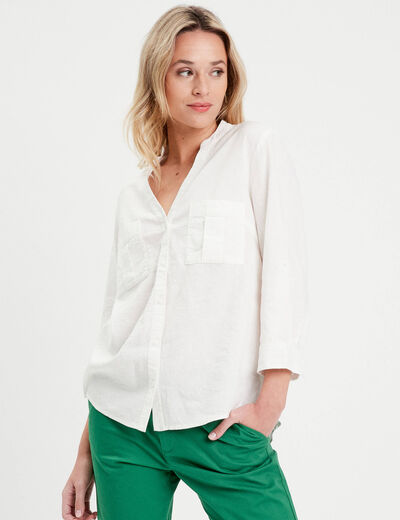 Chemise manches 3/4 contenant du lin ecru femme