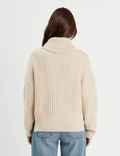 Pull avec col roulé ecru femme