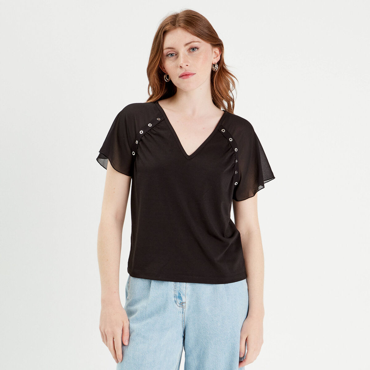 Blouse manches courtes noir femme