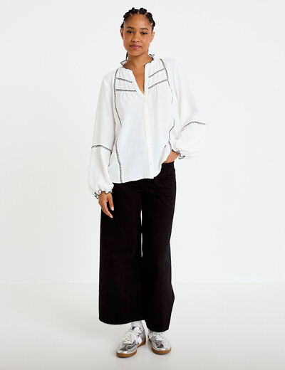 Blouse manches longues ecru femme