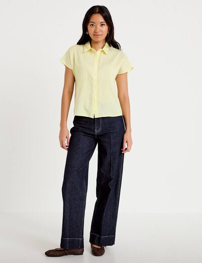 Chemise ample pliss&eacute;e manches courtes jaune femme