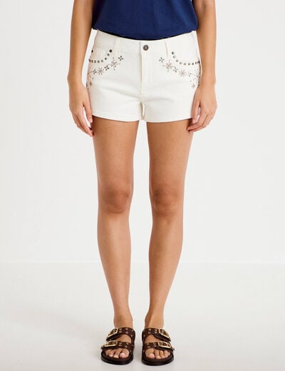 Short en jean avec broderie ecru femme