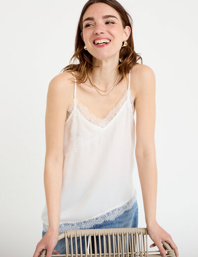 D&eacute;bardeur ajust&eacute; d&eacute;collet&eacute; dentelle blanc femme