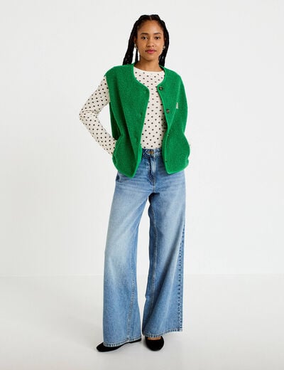 Gilet sans manches effet polaire vert fonc&eacute; femme
