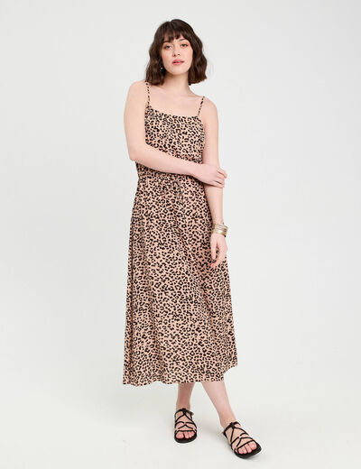Robe longue évasée bretelles sable femme