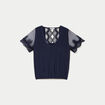Blouse col v manches courtes dentelle bleu marine femme