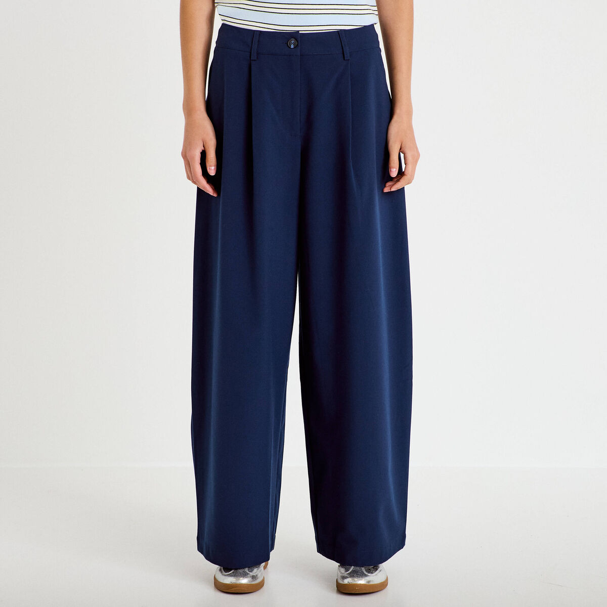 Pantalon barrel taille standard bleu marine femme