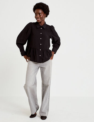 Chemise droite pliss&eacute;e col am&eacute;ricain noir femme