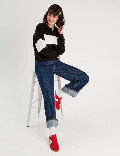 Polo manches longues noir femme