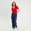 T-shirt noué dentelle guipure rouge femme