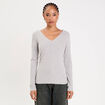 Top ajust&eacute; col v manches longues gris clair femme