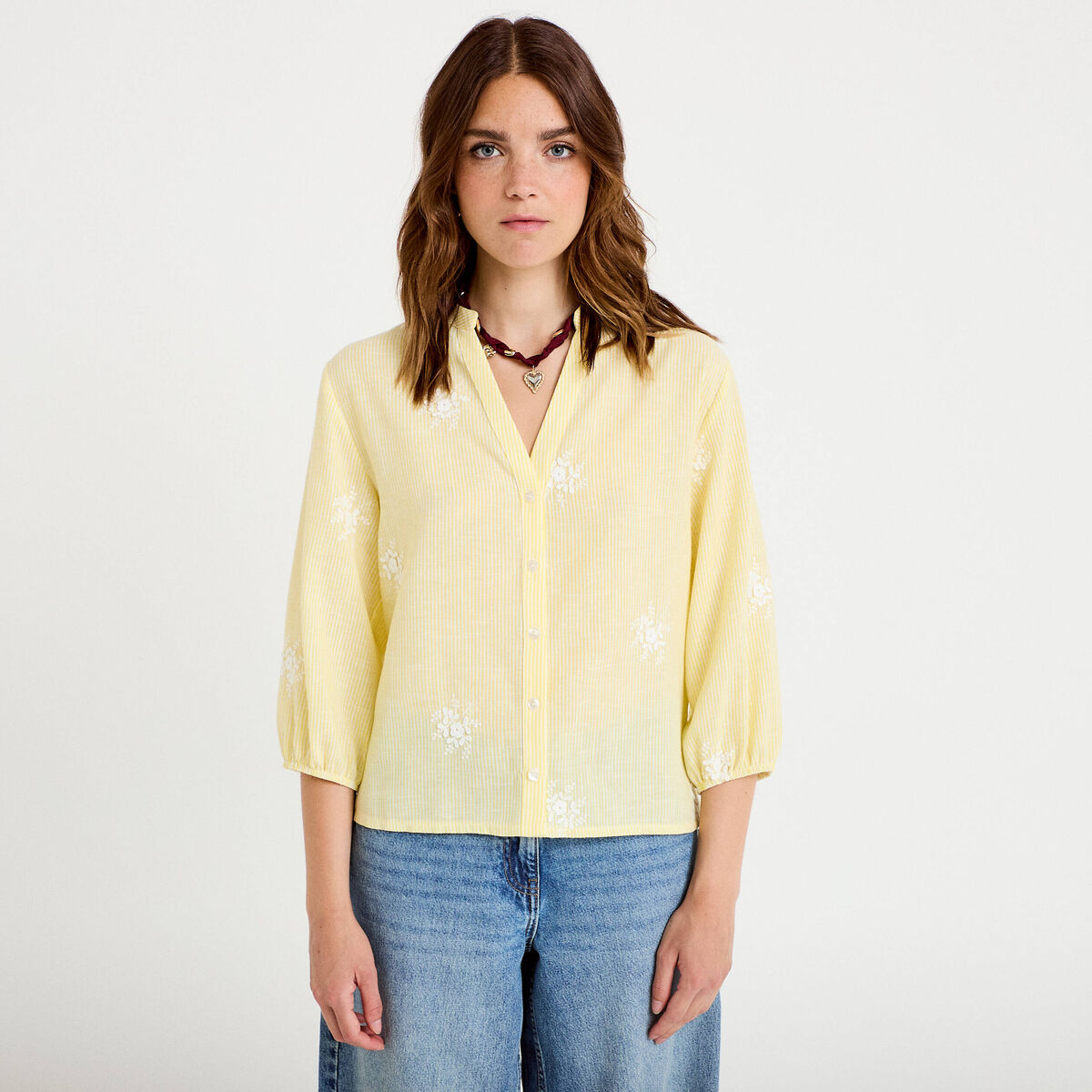 Blouse col tunisien jaune femme