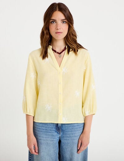Blouse col tunisien jaune femme