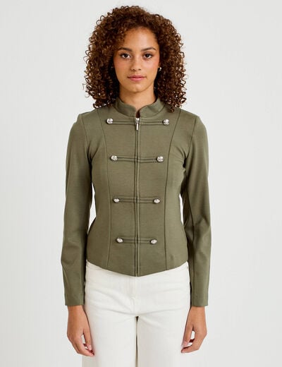 Veste ajust&eacute;e manches longues vert kaki femme