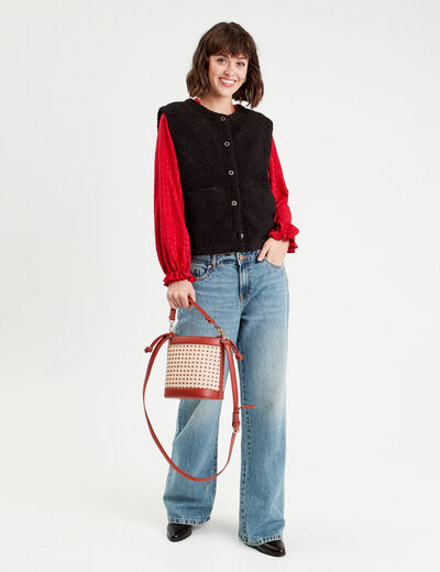 Blouse manches longues smockée rouge femme