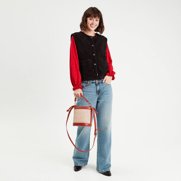 blouse manches longues smockee rouge femme Blouse manches longues smockée rouge femme