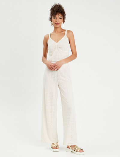 Débardeur cropped dentelle ecru femme