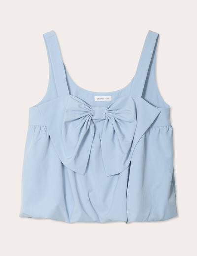 Blouse effet boule et noeud bleu clair femme