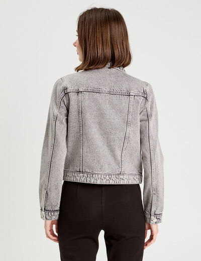 Veste boutonnée en jean denim gris femme