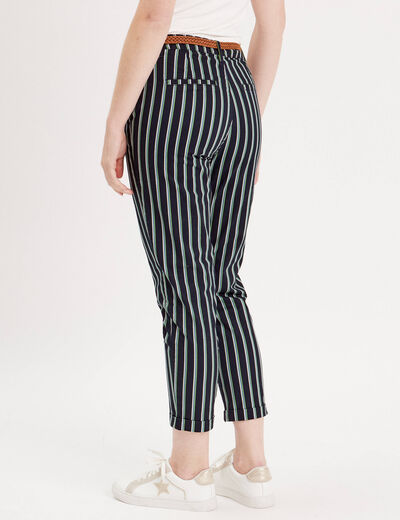 Pantalon chino slim 7/8ème bleu marine femme