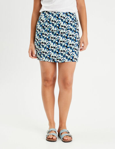 Jupe droite drapée bleu femme