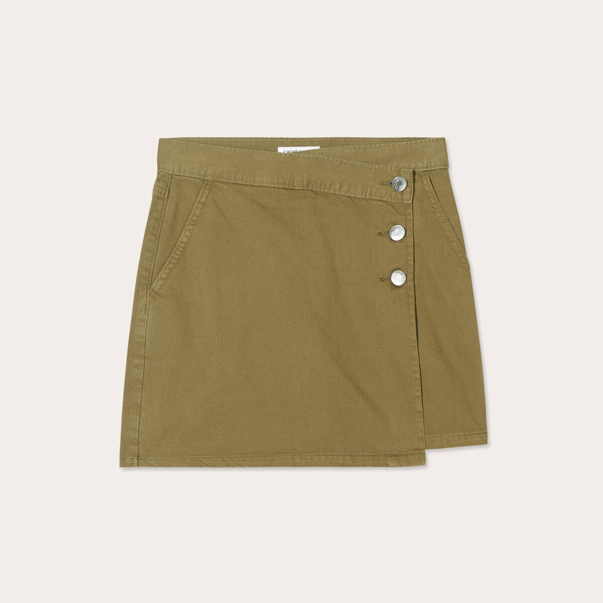 Jupe-short droite en jean vert kaki femme