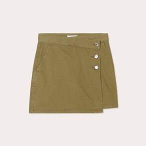 Jupe-short droite en jean vert kaki femme