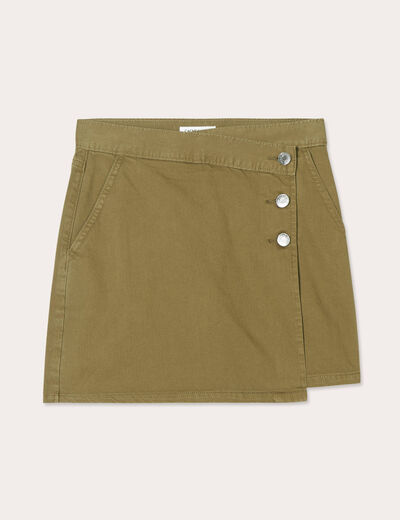Jupe-short droite en jean vert kaki femme