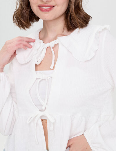 Blouse ajustée manches longues ecru femme