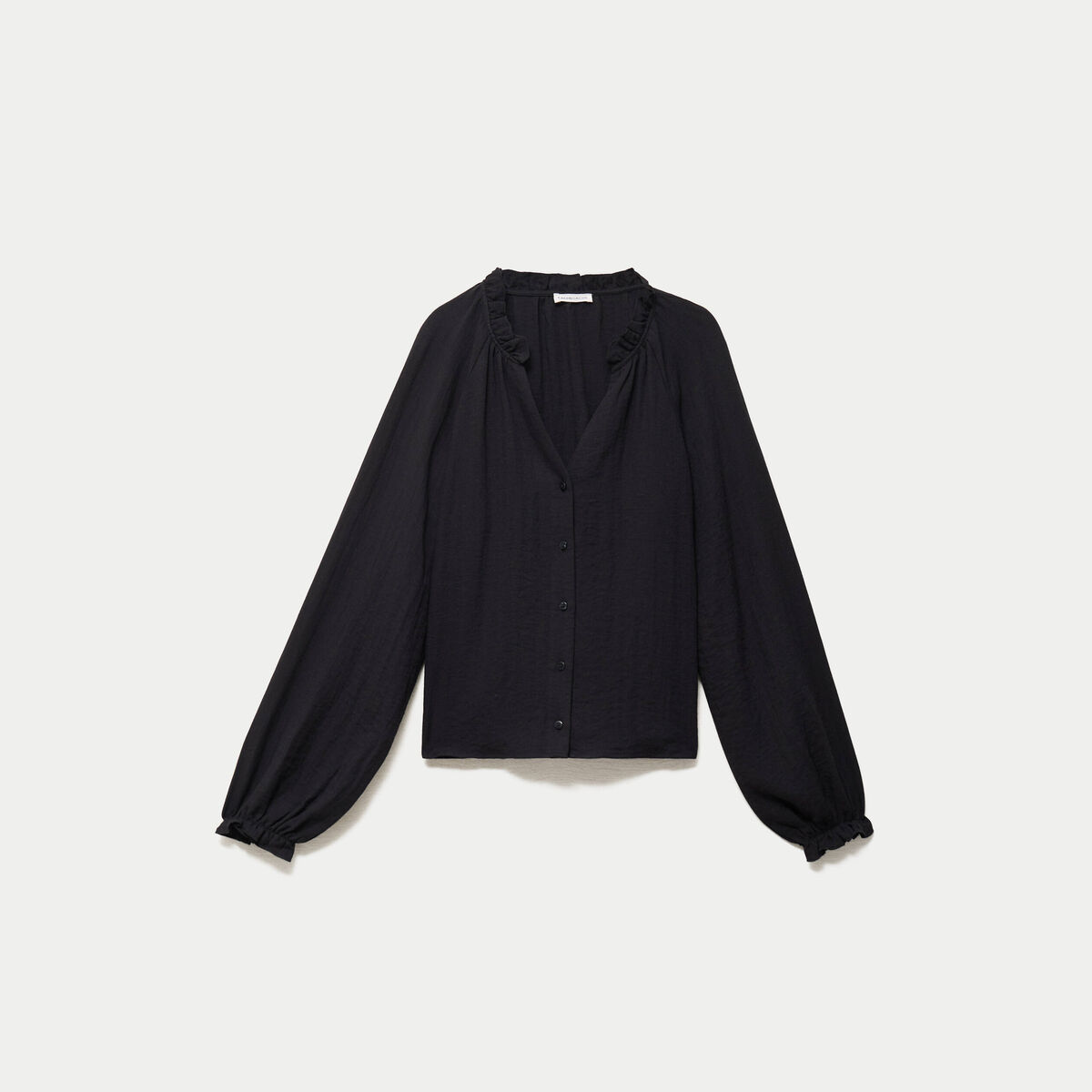 Blouse ample pliss&eacute;e manches longues noir femme