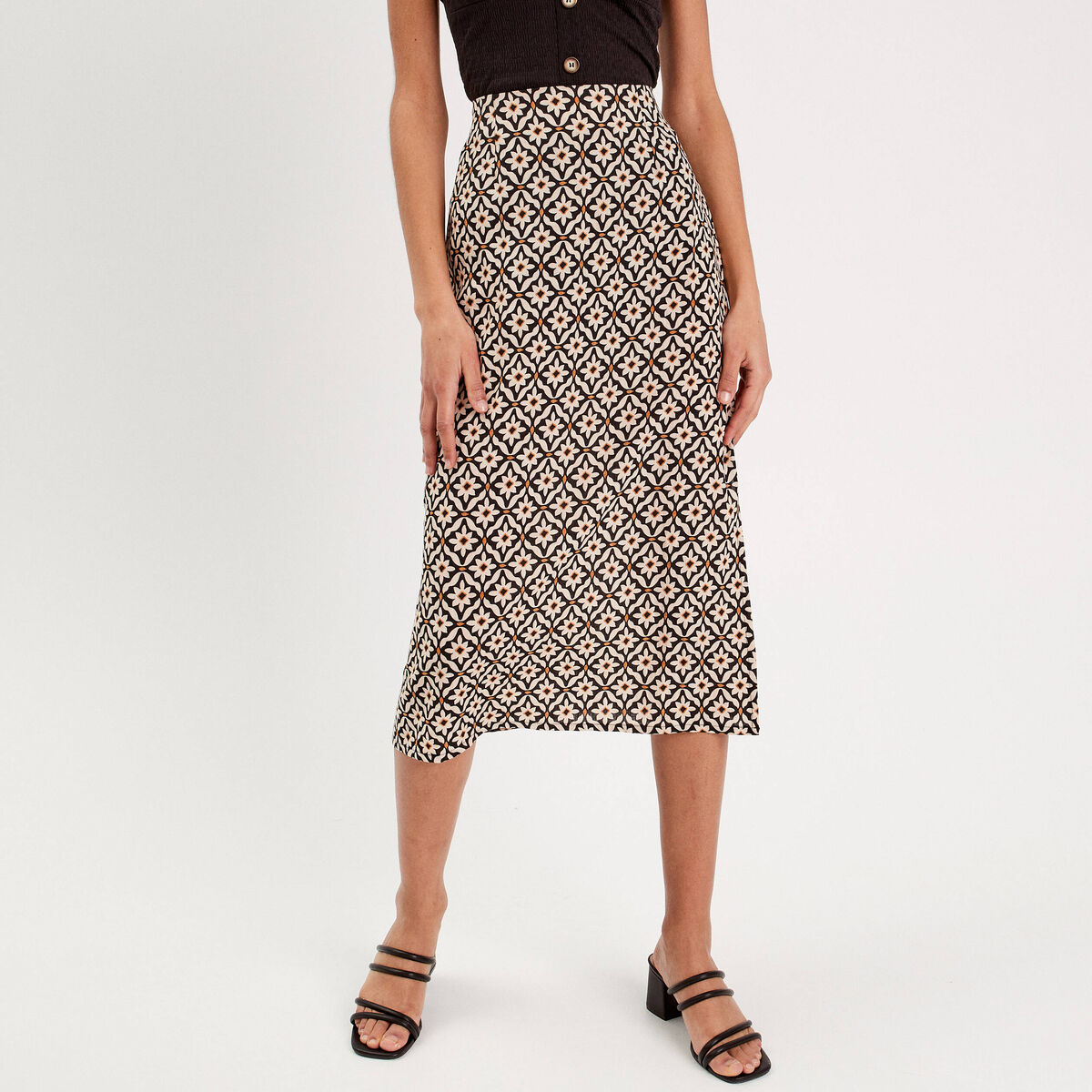 Jupe midi évasée blanc femme