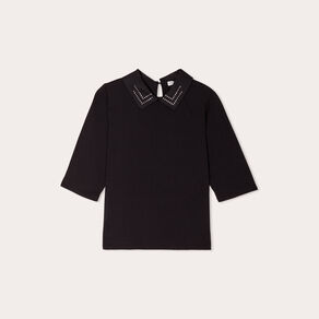 T-shirt col bijoux noir femme