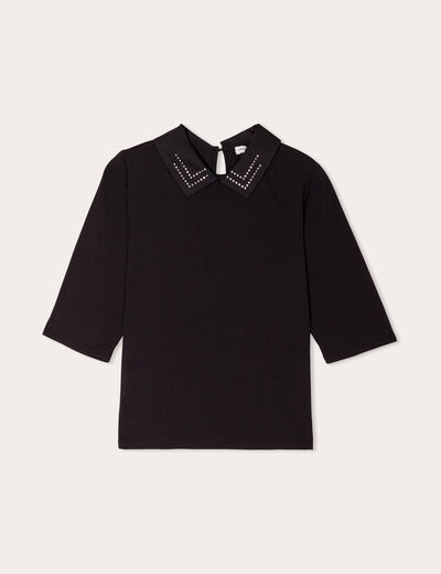 T-shirt col bijoux noir femme