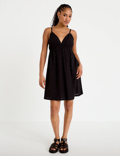 Robe courte &eacute;vas&eacute;e col v bretelles noir femme