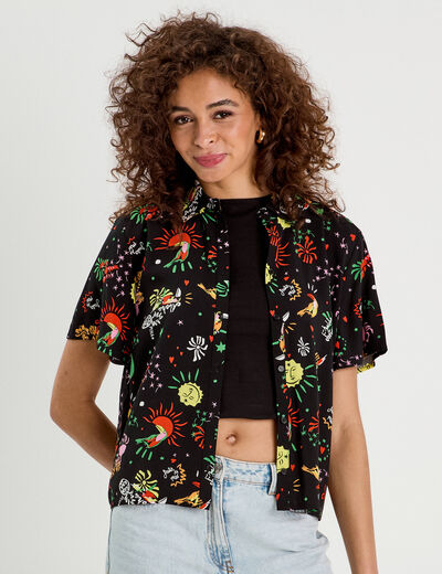 Chemise manches courtes noir femme