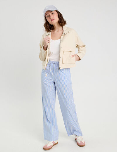 Veste droite col montant ecru femme