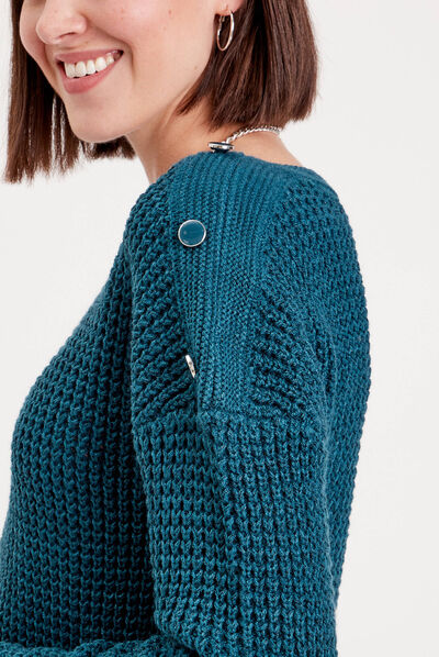 Pull manches longues bleu pétrole femme