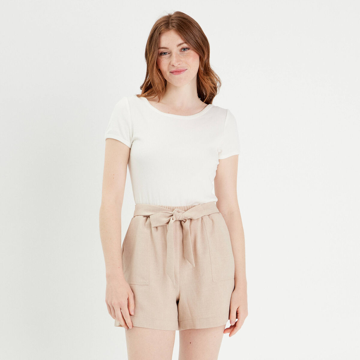 Combishort ceinturée sable femme