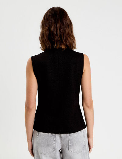 Gilet sans manches tweed noir femme