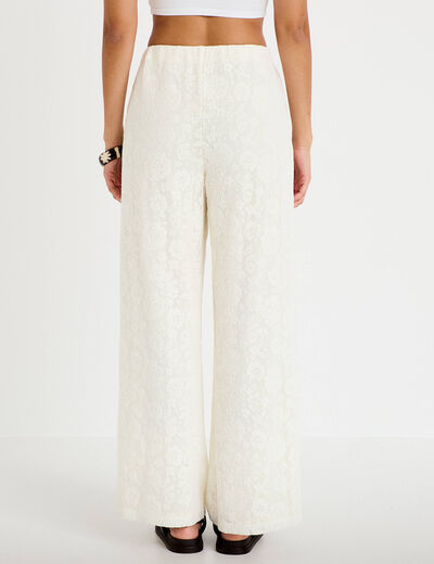 Pantalon large taille haute ecru femme