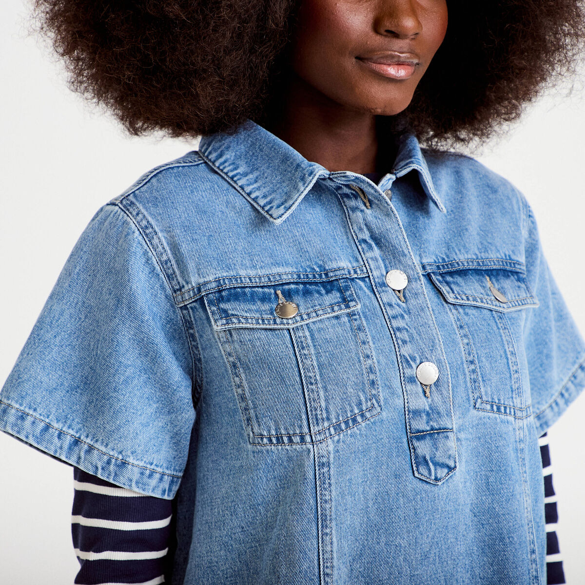 Robe droite en jean denim double stone femme
