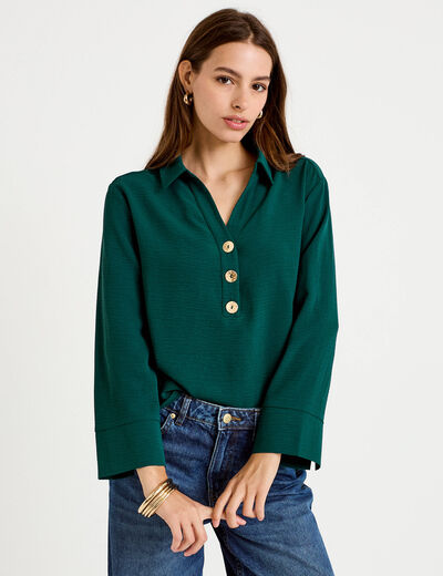 Blouse manches longues vert fonc&eacute; femme