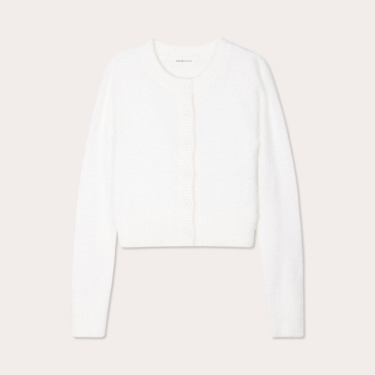 Gilet manches longues cropped ecru femme