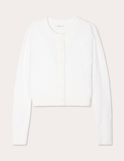 Gilet manches longues cropped ecru femme
