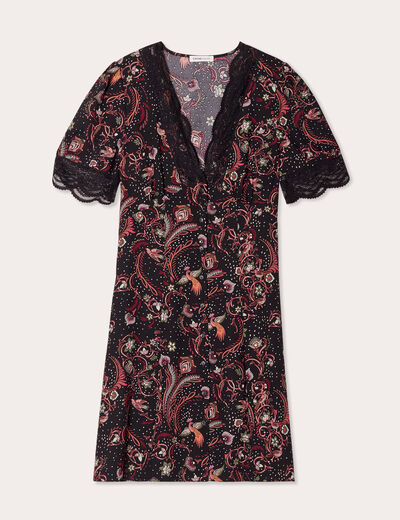 Robe évasée manches courtes noir femme